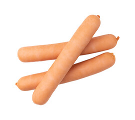 fresh boiled sausages isolated on white background with clipping path, top view