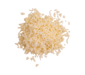heap of grated cheese parmesan isolated on white background with clipping path, top view of slices cheese, italian food