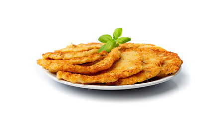 Potato Pancakes, Draniki, Deruny, Potato Latkes, Latkas, Irish Cakes, Raggmunk or Boxties Isolated on White