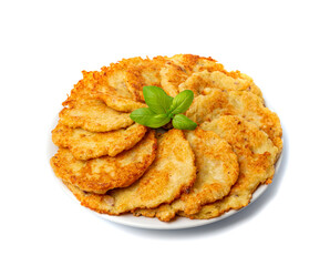 Potato Pancakes, Draniki, Deruny, Potato Latkes, Latkas, Irish Cakes, Raggmunk or Boxties Isolated on White