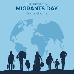 International migrant day.Banner with migrant silhouettes.Vector illustration. - obrazy, fototapety, plakaty