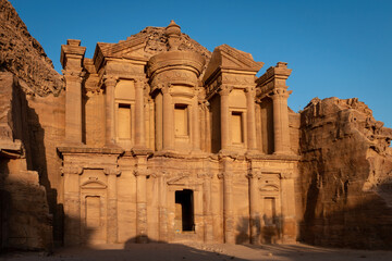 Famous Ad Deir monastery in the historic and archaeological city of Petra in Jordan