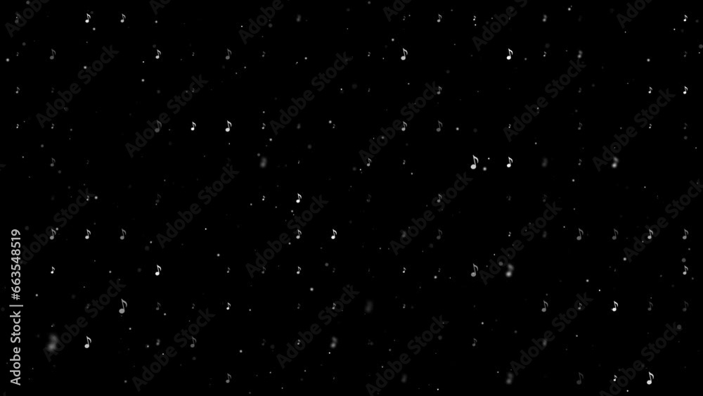 Poster template animation of evenly spaced musical note symbols of different sizes and opacity. animation o