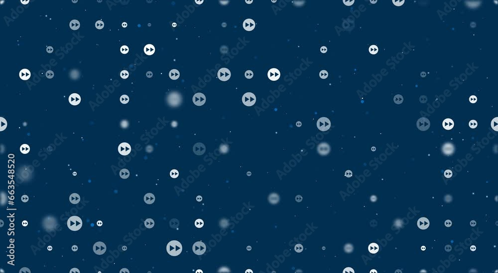 Poster template animation of evenly spaced fast forward symbols of different sizes and opacity. animation o