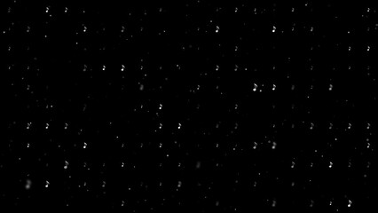 Template animation of evenly spaced musical note symbols of different sizes and opacity. Animation of transparency and size. Seamless looped 4k animation on black background with stars