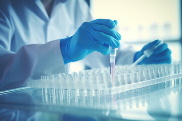 Modern laboratory scientist pipetting medical samples. Generative ai