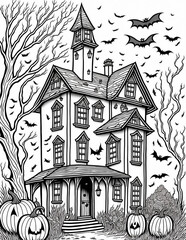 scary halloween house coloring book for older children and adults for october