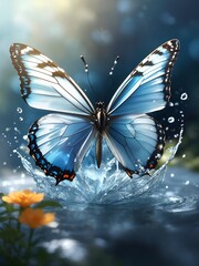 Butterflies fly over the water, AI generated