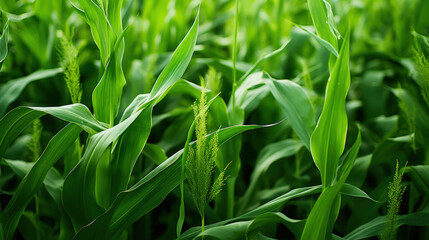 Fototapeta na wymiar This close-up captures vibrant green biofuel crops like corn or sugarcane, highlighting their role in sustainable energy production.