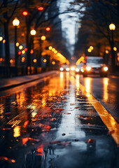 city street by night under the rain - generative AI