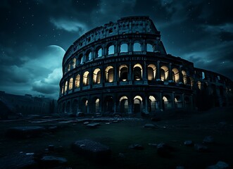 Colosseum at night, Rome, Italy. 3D rendering