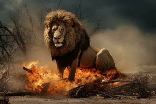 Consequences of disregarding warming reflected as a malevolent blazing lion. Generative AI © Adamek
