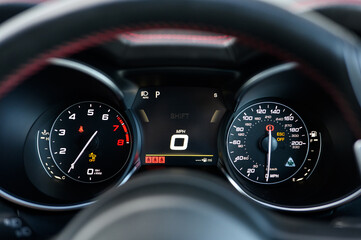 Sports Car Instrument Cluster with Speedometer and Tachometer
