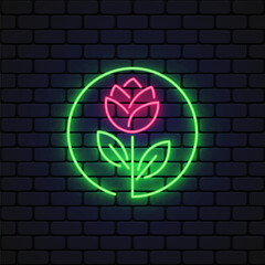 Flower neon in vintage style on light background. Vector illustration