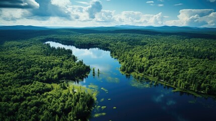 serene lake surrounded by dense forest generative ai - obrazy, fototapety, plakaty
