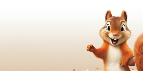 Fototapeta premium This charming squirrel shows approval with a thumbs-up in a wide banner, offering ample space for text or content.