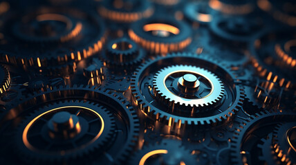 gears and cogs on a blue background. 3 d rendering - obrazy, fototapety, plakaty