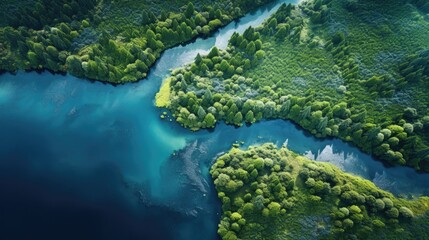 Fototapeta na wymiar serene lake surrounded by dense forest generative ai