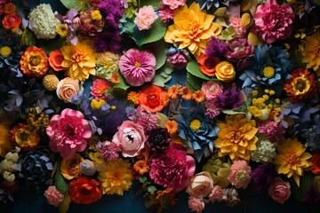 Fototapeta na wymiar vibrant backdrop adorned with various blooming flowers. Generative AI