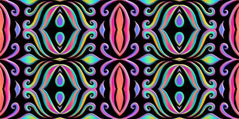 Seamless luxurious batik ethnic dayak traditional Java indonesia with beautiful flowers line art gradient design