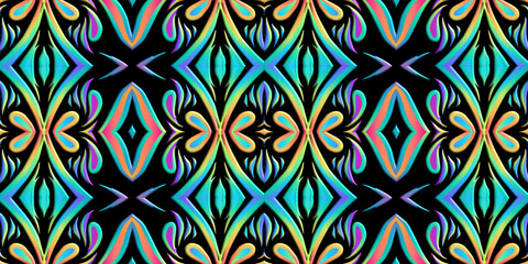 Seamless luxurious batik ethnic dayak traditional Java indonesia with beautiful flowers line art gradient design