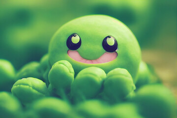 Happy cute green pea smiling