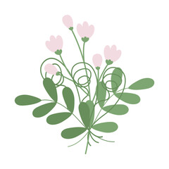 Bouquet of abstract twigs with small leaves, climbing plant and flowering twig in trendy soft shades