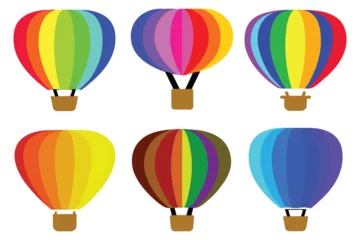 Cercles muraux Montgolfière Set of colored hot air balloon, adventure air transport icon, flat vector illustration isolated on white background