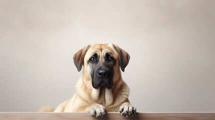 portrait of a turkish kangal shepherd dog on light background with copy space for text