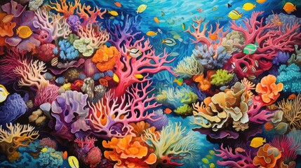 Obraz na płótnie Canvas vibrant coral reef in clear blue waters, teeming with marine life, seen from above generative ai