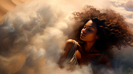 Beautiful African American Woman emerging from the fog