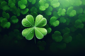 Four leaf clover isolated on green background, Generative AI - obrazy, fototapety, plakaty