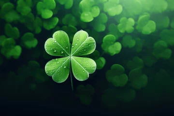 Fotobehang Four leaf clover isolated on green background, Generative AI © Kaleb