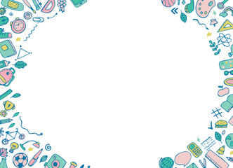 back to school frame. Frame of office items, stationery set. Vector illustration