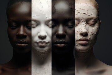 Black and white faces in a row, racial equality concept, Generative AI