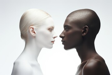 White person looking at black person, racial equality concept, Generative AI