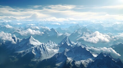 aerial view from a mountain with snow-capped peaks generative ai