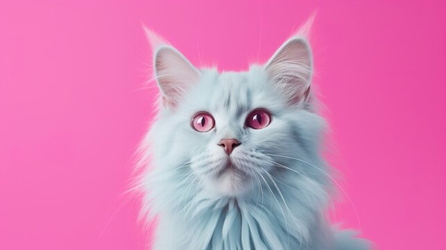 Cute Cat On Pink Background