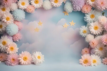 Naklejka na ściany i meble Chrysanthemum Baby Digital Backdrop Photography Background Cake Smash Pastel Pink Backdrop Balloons Overlays Baby Shoots Birthday Party Prop