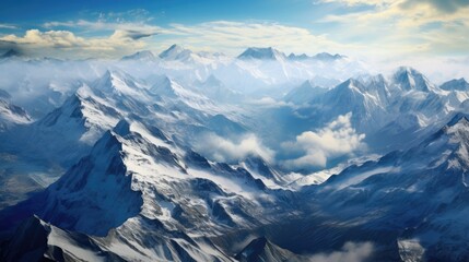 Fototapeta premium aerial view from a mountain with snow-capped peaks generative ai