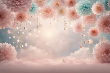 Chrysanthemum Baby Digital Backdrop Photography Background Cake Smash Pastel Pink Backdrop Balloons Overlays Baby Shoots Birthday Party Prop