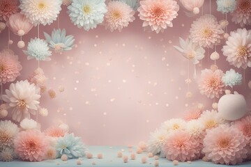 Chrysanthemum Baby Digital Backdrop Photography Background Cake Smash Pastel Pink Backdrop Balloons Overlays Baby Shoots Birthday Party Prop