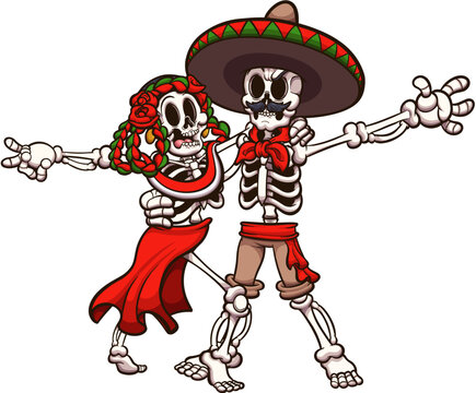 Rumba Dancing Mexican Skeletons. Vector illustration with simple gradients.