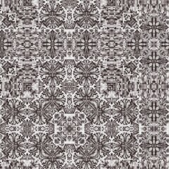Grunge geo tie dye grey linen pattern. Seamless irregular mosiac in vintage brown for textured home decor. 