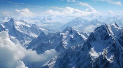 Obraz premium aerial view from a mountain with snow-capped peaks generative ai