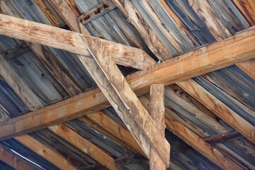 Wood texture of wooden beams in an old barn