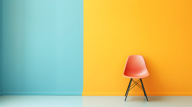Beautifully colored interior wall design,  two color interior design, Chair and wall background, Wall photo