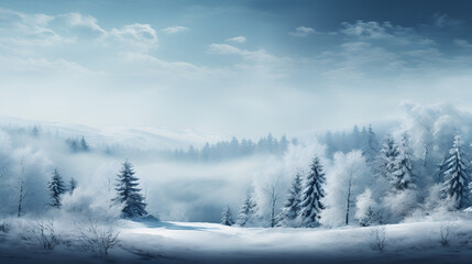 Fototapeta na wymiar christmas trees with snow, snowy winter wallpaper