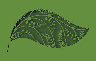 Paper elegant leaf hole with branches layer cut abstract background. Ecology and environment conservation concept. Paper art style. Vector illustration.