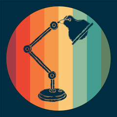 Vector hand drawn desk lamp silhouette  and colorful stripes in retro style poster